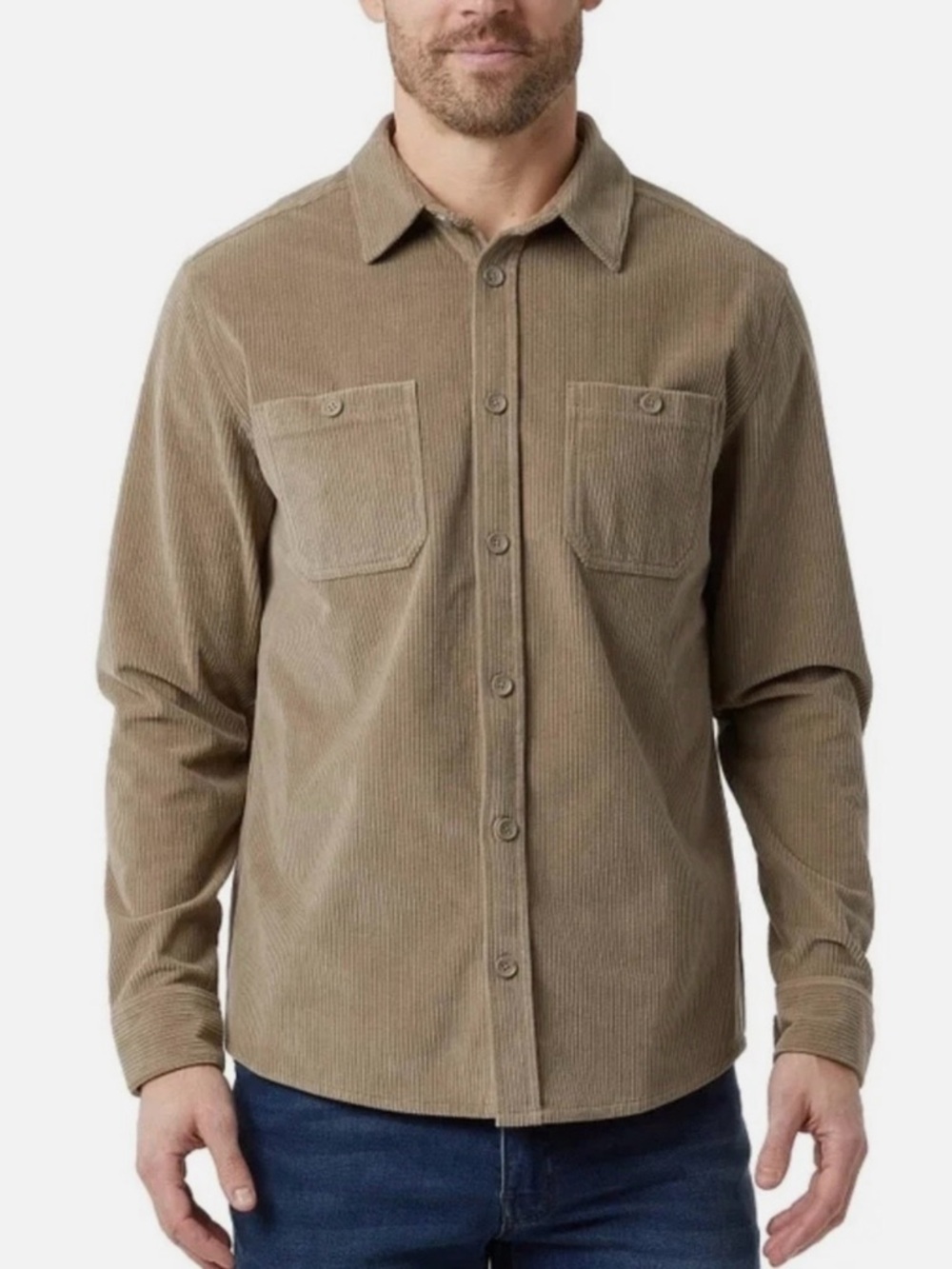 32 Degrees Men's Corduroy Overshirt Spread Collar Chest Pockets